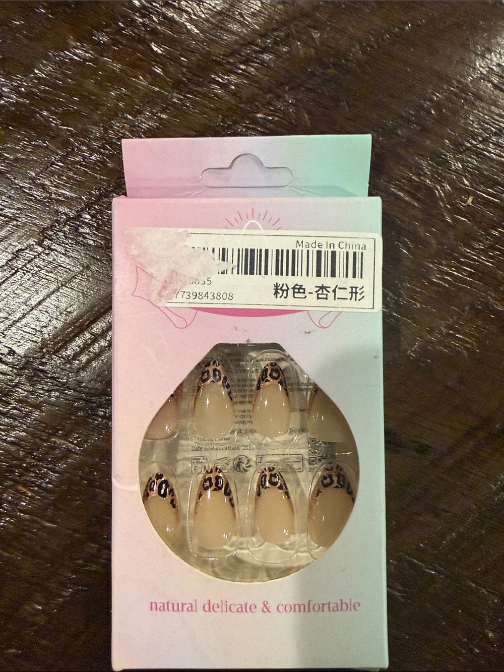 Pink Almond Press-On Nails with Leopard Tip Accent